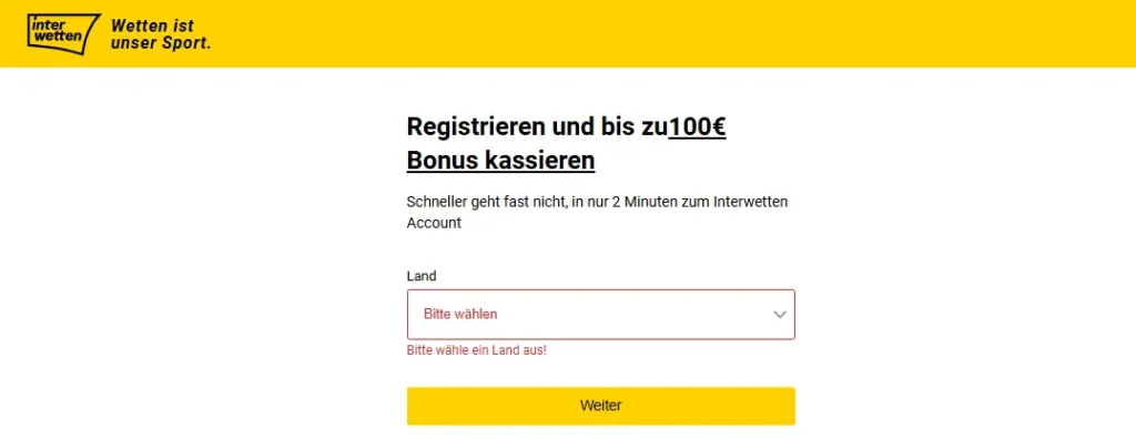 Registrierung im INTERWETTEN CASINO
